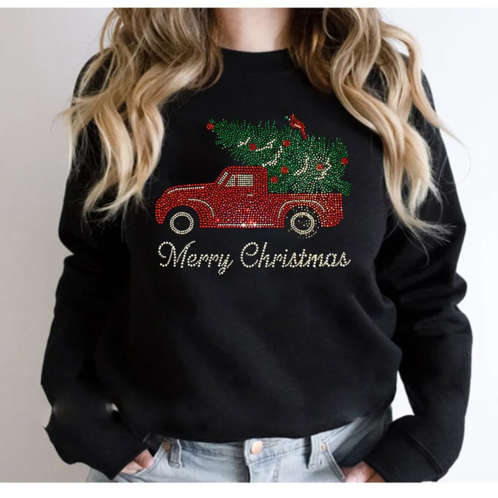 Rhinestone truck with the merry Christmas
